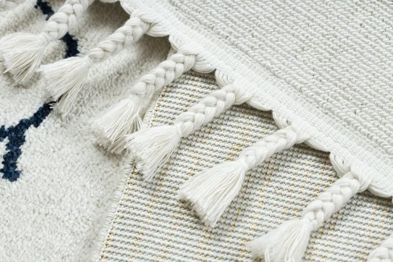 Alfombra YOYO GD63 blanco / azul oscuro - Nube, gotas para niños, estructural, sensorial Flecos