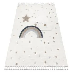 Alfombra YOYO EY78 blanco / beige - Nube, Arcoiris, puntos para niños, estructural, sensorial Flecos