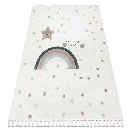 Alfombra YOYO EY78 blanco / beige - Nube, Arcoiris, puntos para niños, estructural, sensorial Flecos