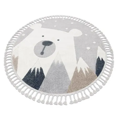 Alfombra YOYO EY81 circulo gris / blanco - Oso, montañas para niños, estructural, sensorial Flecos