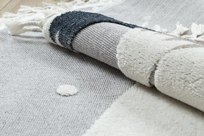 Alfombra YOYO EY81 circulo gris / blanco - Oso, montañas para niños, estructural, sensorial Flecos