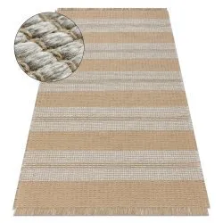 Alfombra JUTE 3734 beige / rayas grises - yute, tejido plano, flecos