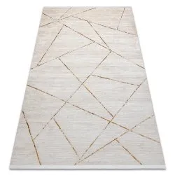 Alfombra moderna DUKE 51557 crema / dorado - Geométrico, estructurada, muy suave, flecos
