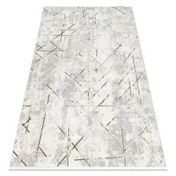 Alfombra moderna DUKE 51393 crema / dorado - Geométrico, vintage estructurada, muy suave, flecos