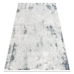 Alfombra moderna DUKE 51558 crema / azul - Geométrico vintage, estructurada, muy suave, flecos