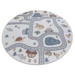 Alfombra BONO 8283 círculo Calle, animales crema / gris claro