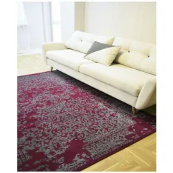 Alfombra vintage burdeos y gris, perfecta para la sala de estar