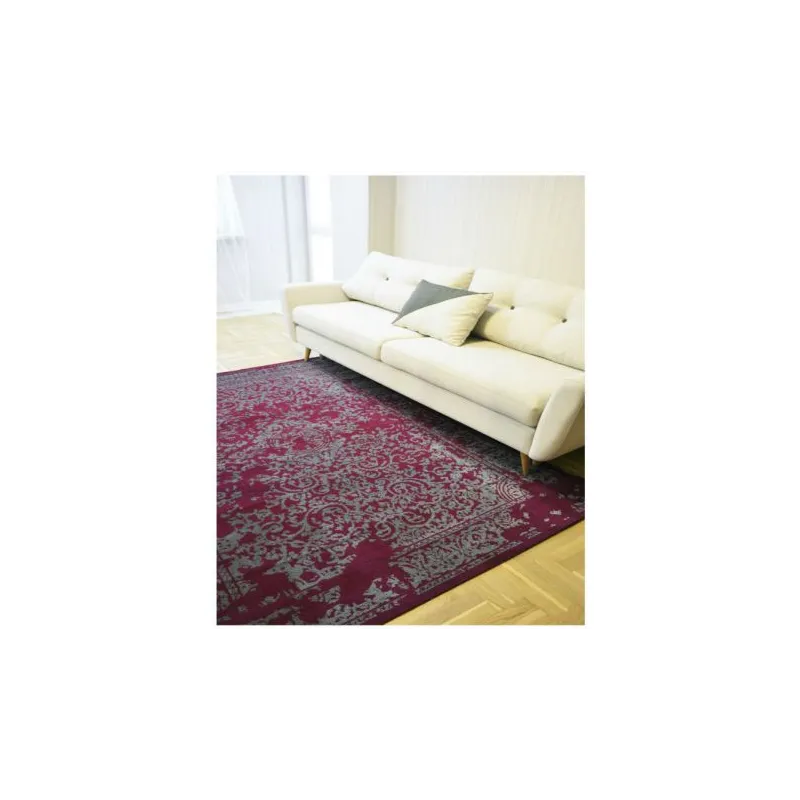 Alfombra vintage burdeos y gris, perfecta para la sala de estar