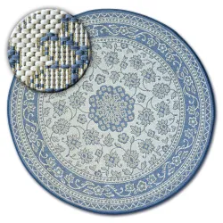 Alfombra de cuerda sisal FLAT círculo 48691/591 Vidriero Flores azul