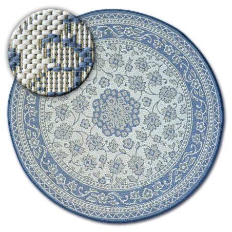 Alfombra redonda de sisal con flores azules, alfombra elegante para la sala de estar