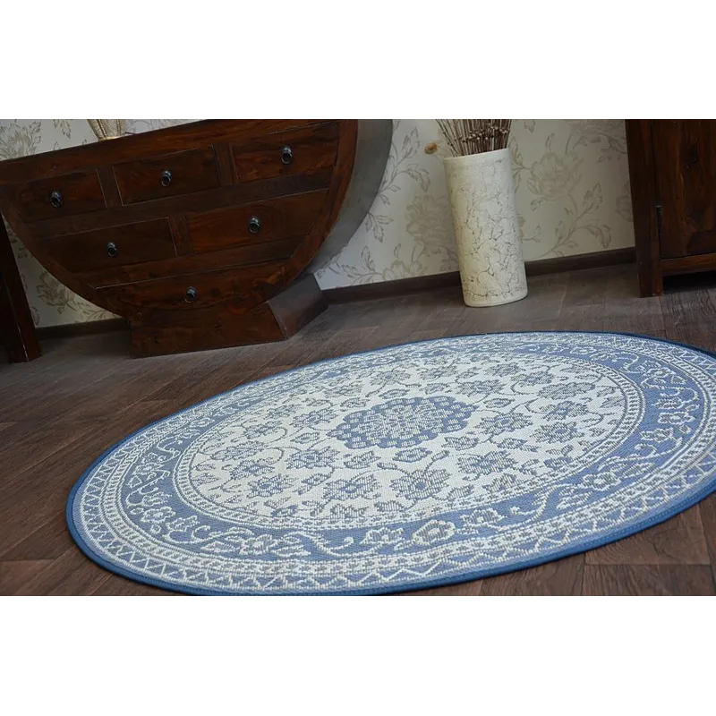 Alfombra boho con acentos azules, ideal para la habitación de los niños