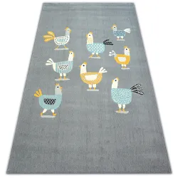 Alfombra PASTEL 18413/072 - Gallinas Pollitos Gallos gris/turquesa