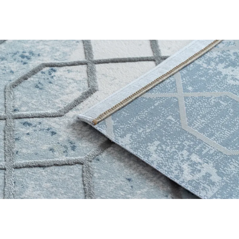 Alfombra ideal para el dormitorio, acrílica azul y gris