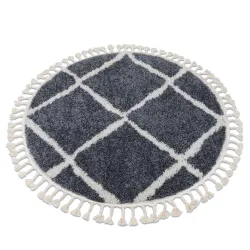Alfombra BERBER Cuadriculado B5950 círculo gris/blanco Franjas Bereber Marroquí Shaggy