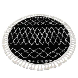 Alfombra BERBER ETHNIC G3802 círculo negro/blanco Franjas Bereber Marroquí Shaggy