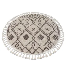 Alfombra BERBER TANGER B5940 círculo crema/marrón Franjas Bereber Marroquí Shaggy