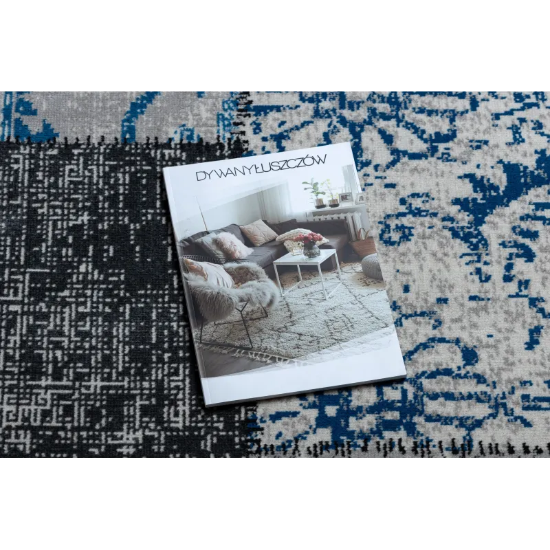 Alfombra elegante gris y azul, ideal para cualquier decoración