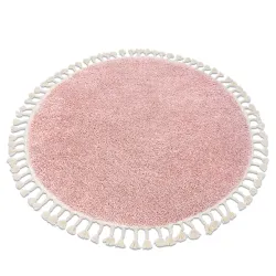 Alfombra BERBER 9000 redonda rosa Flecos bereberes marroquí shaggy