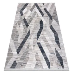 Alfombra moderna REBEC franjas 51166B Geométrico - dos niveles de vellón azul oscuro / crema