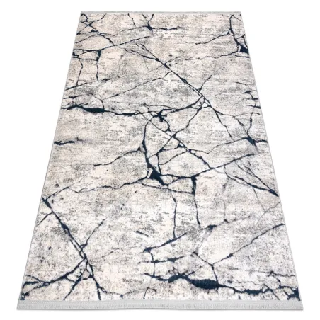 Alfombra moderna REBEC con franjas crema y azul oscuro, dos niveles para un toque elegante