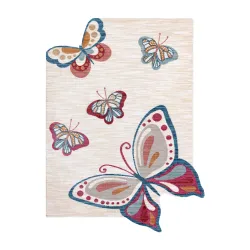 Alfombra infantil TOYS 75326 Mariposas para niños - moderna, forma irregular crema / rojo fucsia