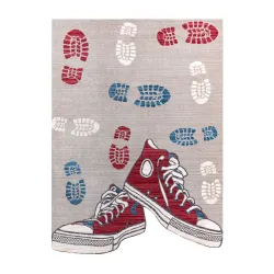 Alfombra infantil TOYS 75325 Zapatillas, zapatos para niños - moderno, forma irregular gris / rojo fucsia
