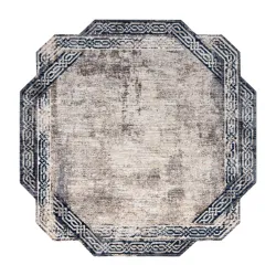 Alfombra TINE 75425B Marco, vintage - moderna, forma irregular gris / azul oscuro