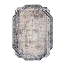 Alfombra TINE 75425A Marco, vintage - moderno, forma irregular gris / azul marino