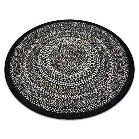 Alfombra redonda de sisal con puntos negros, diseño elegante y natural para cualquier espacio