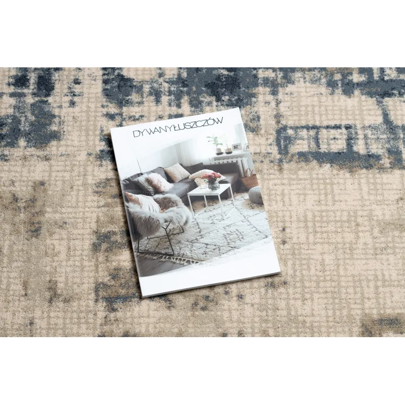 Alfombra NAIN elegante en beige y azul oscuro, diseño vintage, ideal para dormitorio o sala
