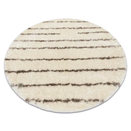 Alfombra shaggy FLUFFY 2371 circulo rayas crema y beige para la sala