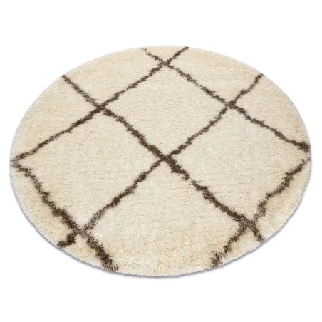 Alfombra FLUFFY 2373 circular shaggy en crema y beige, ideal para la sala de estar
