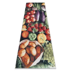 Alfombra lavable ANDRE 1711 Frutas y vegetales, para la cocina, antideslizante - verde