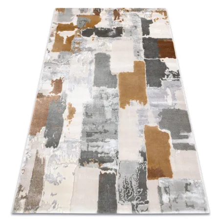 Alfombra acrílica gris-amarillo con diseño abstracto, estilo moderno
