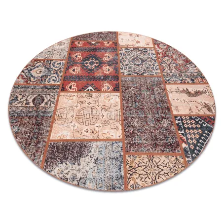ANTIKA alfombra circulo rustico antiguo, patchwork moderno, lavable - terracota