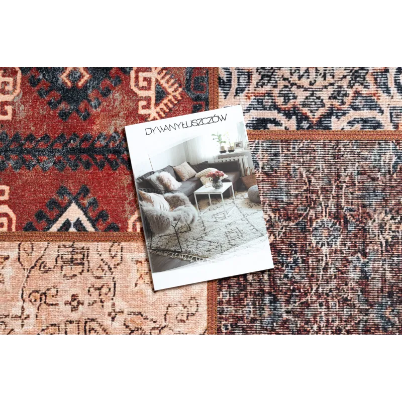 ANTIKA alfombra moderna en tono óxido, patchwork elegante, lavable
