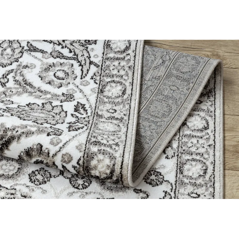 Alfombra de alta calidad con diseño estructural gris y beige, duradera