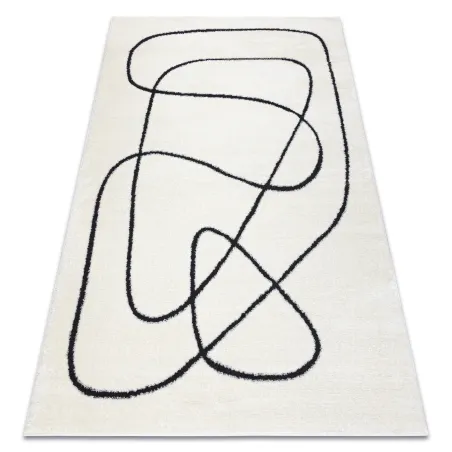 Alfombra moderna crema y negra, ideal para decoración contemporánea