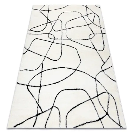 Alfombra moderna en crema y negro, ideal para decoraciones actuales