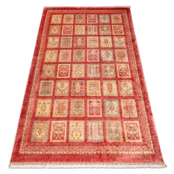 Alfombra HERIZ A0985A Oriental, marco burdeos - en seda de bambú, exclusiva, elegante