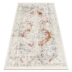 Alfombra DISTIN 0100B rosa / polvo / blanca moderna - Ornamento, vintage, flecos