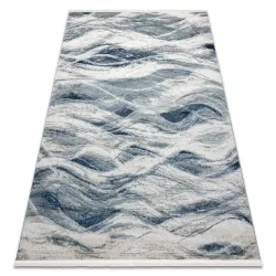 Alfombra DISTIN 0849A azul oscuro / azul / blanco moderna - Olas, vintage, flecos