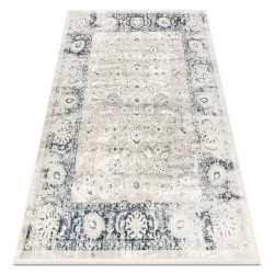 Alfombra DISTIN 0843A blanco / azul oscuro / azul moderna - Ornamento, marco, vintage, flecos