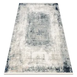Alfombra DISTIN 0845A blanco / azul marino / azul moderno - Abstracción, marco, vintage, flecos