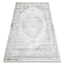 Alfombra DISTIN 0201A blanco / azul / verde claro moderno - Ornamento, marco, vintage, flecos