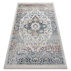 Alfombra DISTIN 0834A azul marino / azul / amarillo / terracota moderna - Ornamento, Vintage, Flecos