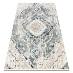 Alfombra DISTIN 0816A azul / verde claro / blanco moderna - Ornamento, vintage, flecos