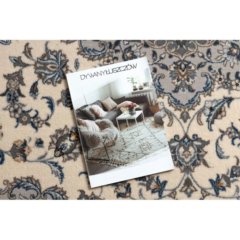 Alfombra NAIN Ornamento en beige y azul, ideal para el salón moderno
