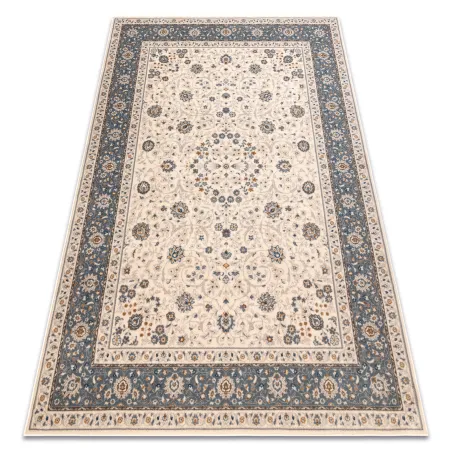 Alfombra de lana NAIN Ornamento, beige y azul, elegante adorno para el hogar