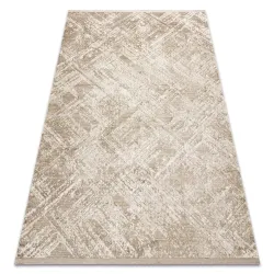 Alfombra moderna DUKE 51541 beige - Geométrico, estructurada, muy suave, flecos